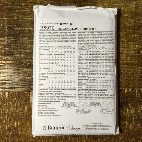 Butterick Sewing Pattern B5970 Victorian Gibson Girl Top Skirt Belt 16-24 UNCUT - Picture 2 of 4